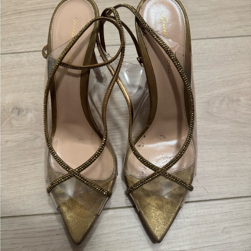 Gianvito Rossi Gold Pointed Toe Slingback Heels